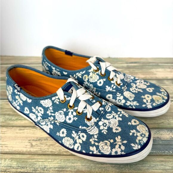 Keds Comfy Lace Up Walking Sneakers Blue Floral Print- Sz 6.5 - Picture 1 of 15